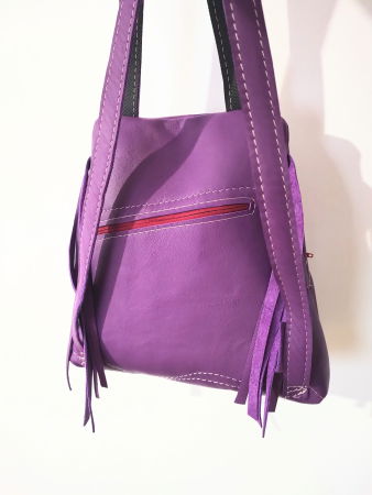 Rucsac mov din piele naturală , Floral,unicat [2]