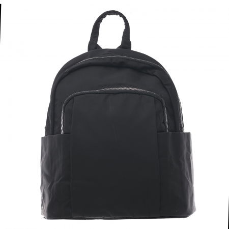 Rucsacuri - Rucsac chic din fas negru lucios, cu buzunare laterale