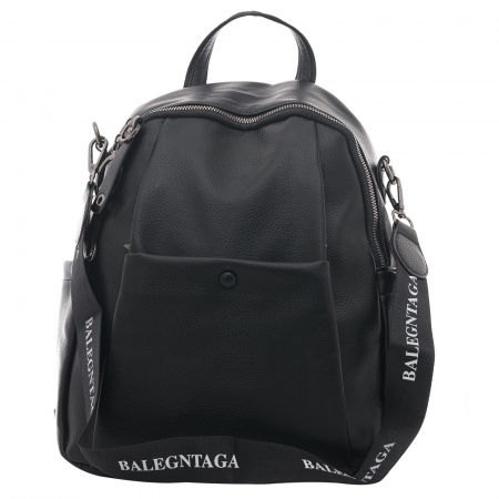 Rucsacuri - Rucsac negru din piele ecologica, cu capsa si bareta de umar cu scris