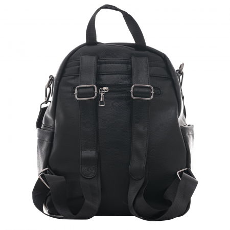 Rucsac negru din piele ecologica, cu capsa si bareta de umar cu scris [1]