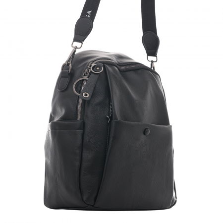 Rucsac negru din piele ecologica, cu capsa si bareta de umar cu scris [2]