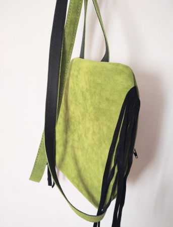 Rucsac olive din piele naturală cu bufnita , unicat [1]