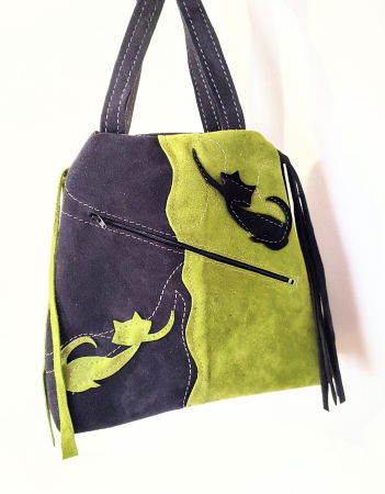 Rucsac din piele naturala ,negru cu olive ,și pisicuțe [2]