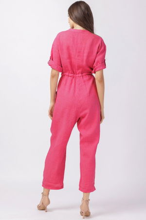 Salopeta de vara, din in, cu cordon in talie, fucsia [1]