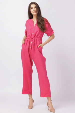 Îmbrăcăminte - Salopeta de vara, din in, cu cordon in talie, fucsia