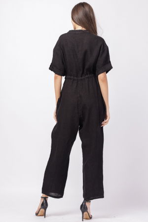 Salopeta de vara, din in, cu cordon in talie, neagra [2]