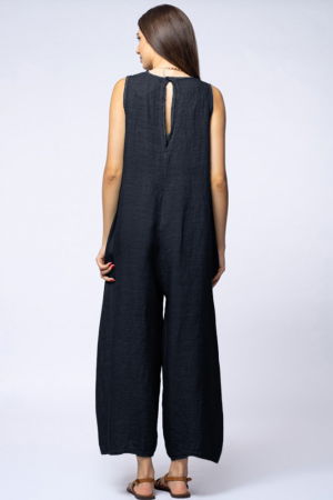 Salopeta de vara larga din in cu bretele late, bleumarin [2]