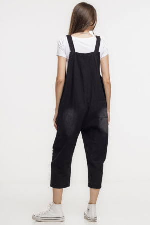 Salopeta oversized din denim negru cu aplicatii colorate si mesaje grafice, "Dream" [2]