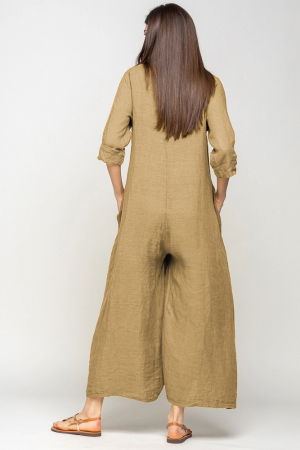 Salopeta de vara larga din in, cu maneci, camel [2]