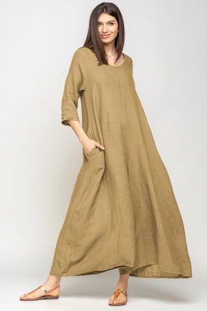 Salopeta de vara larga din in, cu maneci, camel [0]