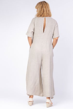 Salopeta de vara larga din in, cu maneci, bej [2]