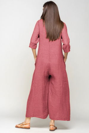 Salopeta de vara larga din in, cu maneci, roz inchis [2]