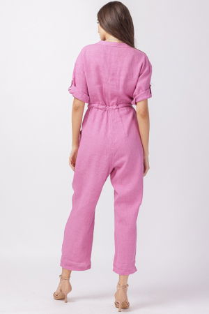 Salopeta de vara, din in, cu cordon in talie, roz intens [1]