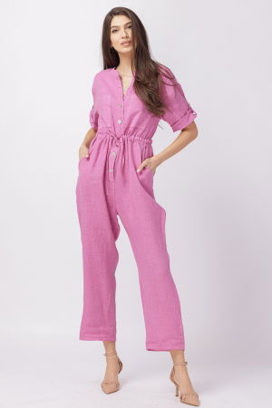 Salopeta de vara, din in, cu cordon in talie, roz intens [0]