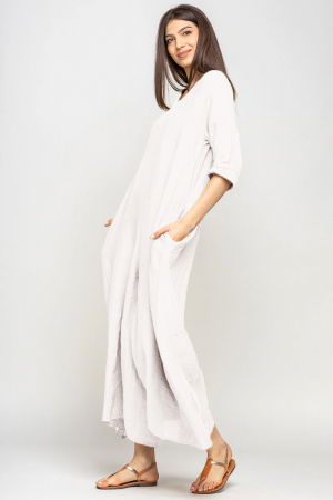 Salopeta de vara larga din in, cu maneci, alba [1]