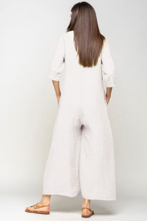 Salopeta de vara larga din in, cu maneci, alba [2]