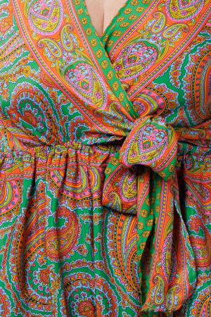 Salopeta din matase indiana cu bust petrecut, verde si portocaliu [1]