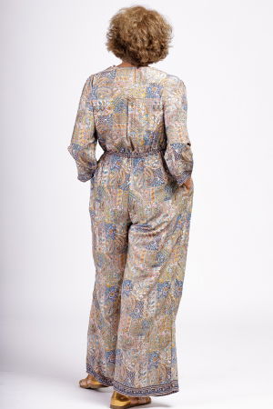 Salopeta din matase indiana cu bust petrecut, bej si culori pastelate [4]