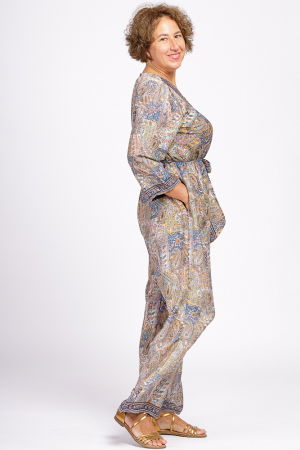 Salopeta din matase indiana cu bust petrecut, bej si culori pastelate [3]