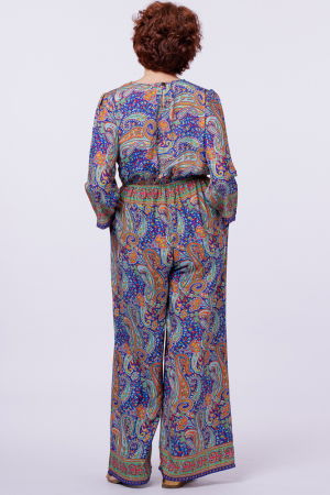 Salopeta din matase indiana cu bust petrecut, albastru, verde si turcoaz [3]