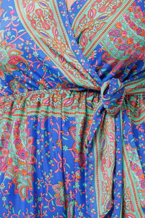 Salopeta din matase indiana cu bust petrecut, verde menta si albastru [4]