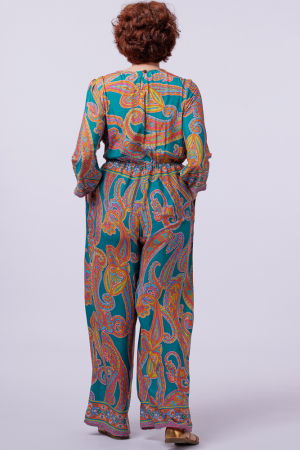 Salopeta din matase indiana cu bust petrecut, turcoaz si portocaliu [1]