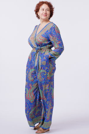 Salopeta din matase indiana cu bust petrecut, verde menta si albastru [1]