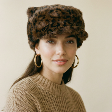 Pălarii de Iarnă - Sapca cu cozoroc din blanita si interior matlasat, animal print maro