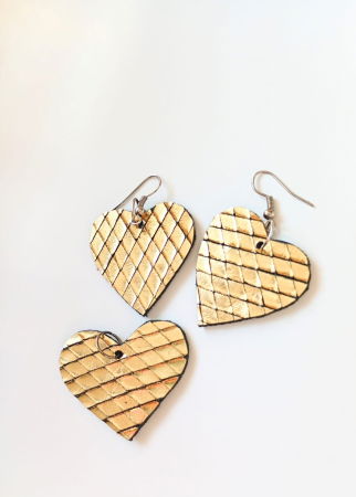 Bijuterii Noutați - Set cercei și pandantiv Gold, din piele naturala