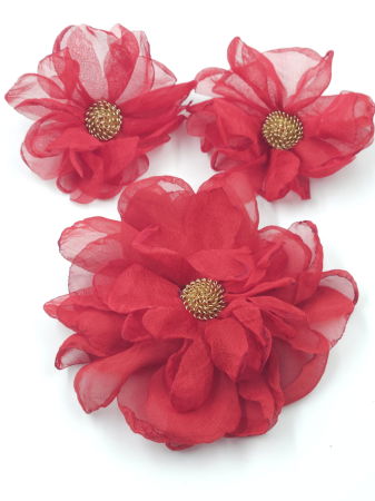 Set cercei statement floare din voal matasos rosu si brosa [1]