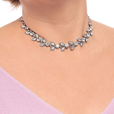 Set colier la baza gatului argintiu cu cercei cu strasuri albe [1]