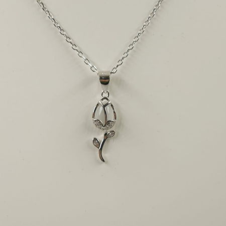 Set colier cu lant din argint 925 si pandant lalea cu sidef alb si pietre fine din cubic zirconia [2]