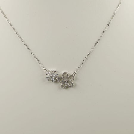 Set colier cu lant din argint 925 si pandant floricele cu pietre fine din cubic zirconia alb [3]