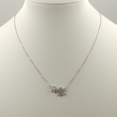 Set colier cu lant din argint 925 si pandant floricele cu pietre fine din cubic zirconia alb [6]
