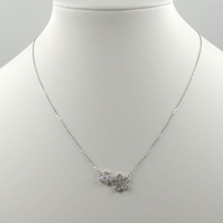 Set colier cu lant din argint 925 si pandant floricele cu pietre fine din cubic zirconia alb [2]