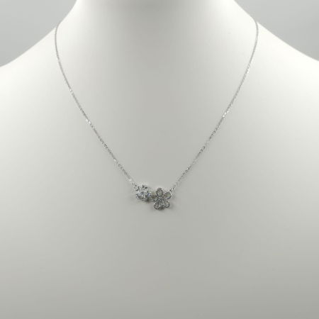 Coliere & Lanțuri din Argint - Set colier cu lant din argint 925 si pandant floricele cu pietre fine din cubic zirconia alb