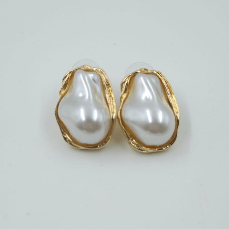 Set colier auriu rigid cu perle sintetice neregulate si cercei asortati [6]