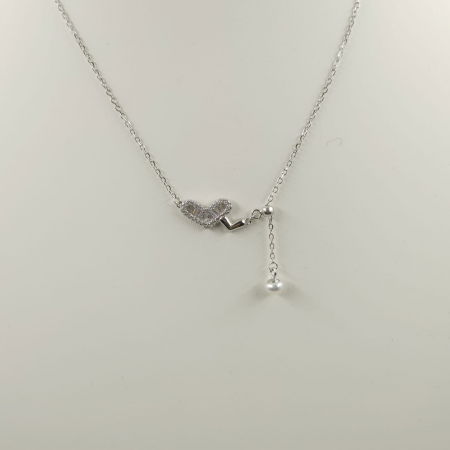 Set colier cu lant din argint 925 si pandant doua inimi si perla fina [3]