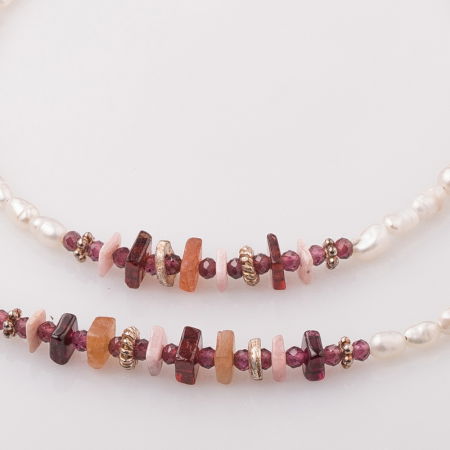 Set colier si bratara subtire din perle cu placute de granat si rodonit [1]