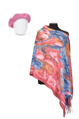 Set esarfa din casmir cu bereta frantuzeasca roz din stofa de lana [0]