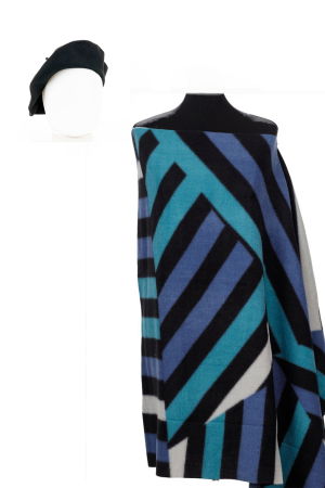 Set esarfa din casmir in dungi cu bereta frantuzeasca neagra din stofa de lana [0]