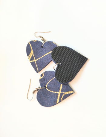 Set pandantiv și cercei cu inimioare din piele naturală albastra cu inserții aurii [1]