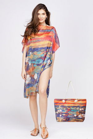 Set rochie tip poncho din matase si geanta mare de vara [0]