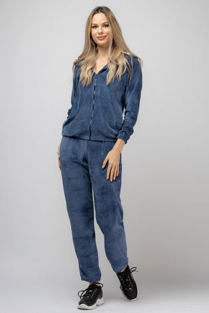 ÎMBRĂCĂMINTE - Trening dama albastru jeans, doua piese, din catifea de bumbac
