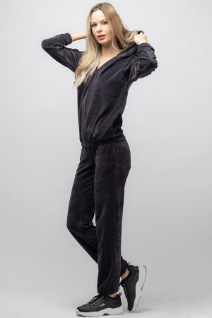 Treninguri din Catifea de Bumbac - Trening dama gri fume, doua piese, din catifea de bumbac