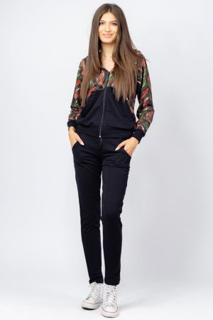 Trening dama bumbac doua piese, pantalon negru si hanorac cu corai si kaki [1]