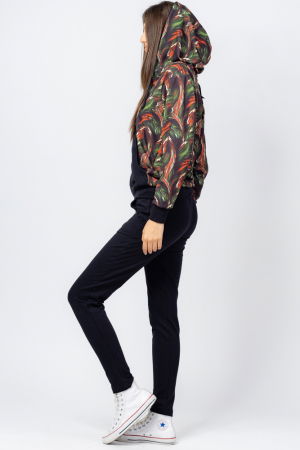 Trening dama bumbac doua piese, pantalon negru si hanorac cu corai si kaki [2]