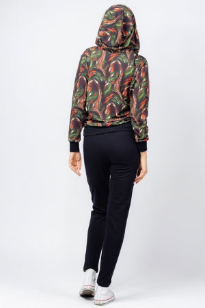 Trening dama bumbac doua piese, pantalon negru si hanorac cu corai si kaki [3]