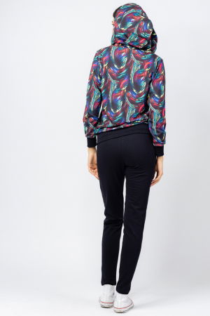 Trening dama bumbac doua piese, pantalon negru si hanorac cu albastru si corai [1]
