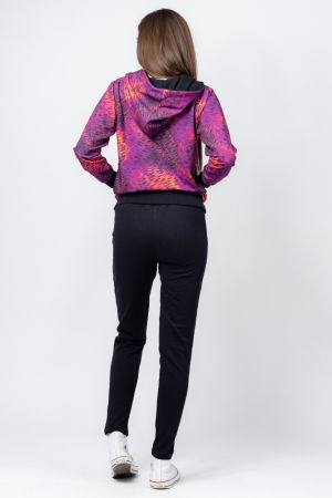Trening dama bumbac doua piese, pantalon negru si hanorac cu mov si corai [2]